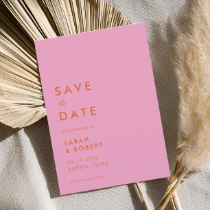 Save The Date Mariage minimaliste rose orange moderne
