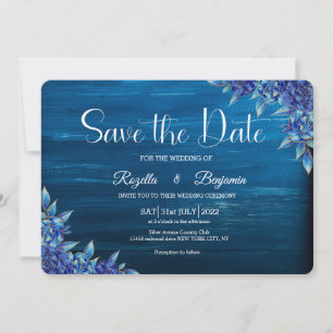 Save The Date Mariage minimaliste Rustique Rose bleu et or