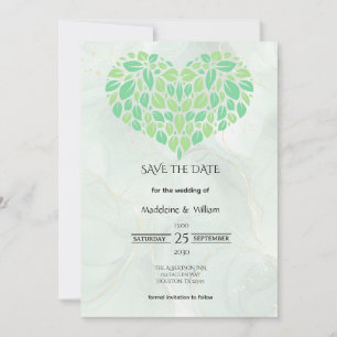 Save The Date Mariage minimaliste Sage Green Watercolor Heart