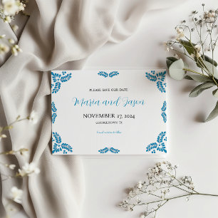 Save The Date Mariage minimaliste turquoise en Talavera mexicain