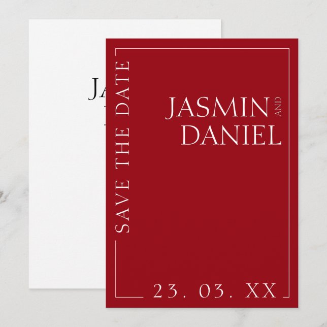 Save The Date Mariage Minimaliste Typographie Rouge Cramoisi Enr (Devant / Derrière)