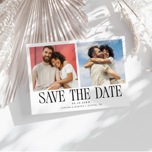 Save The Date Mariage Moderne 2-Photos Blanc