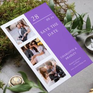 Save The Date Mariage Moderne Améthyste Quatre Photos