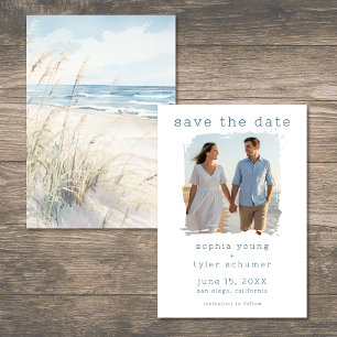 Save The Date Mariage moderne aux herbes de plage à l'aquarelle