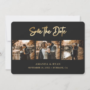Save The Date Mariage moderne Black et Gold Foil 3 Photo