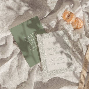 Save The Date Mariage Moderne Botanique Floral Vert Sauge Bohème