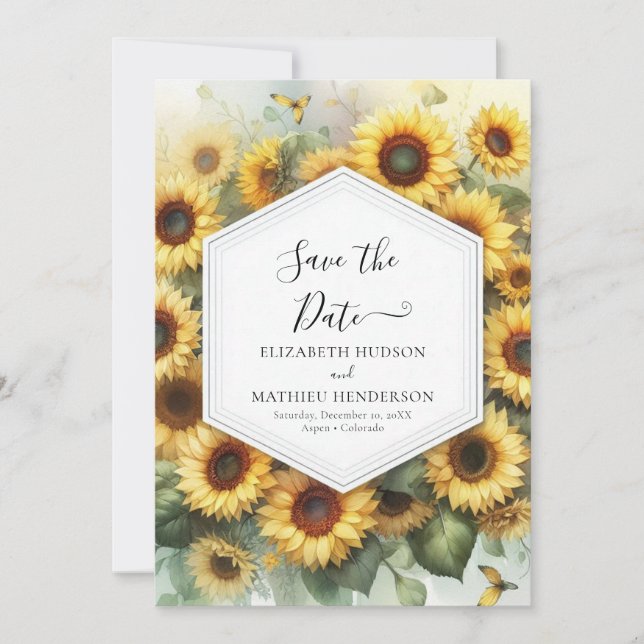 Save The Date Mariage moderne chic de tournesol (Devant)
