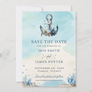 Save The Date Mariage Moderne de Plage avec Ancre Nautique Chic
