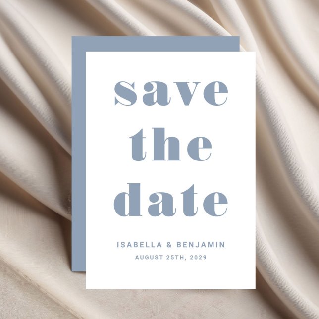 Save The Date Mariage moderne Dusty Blue Typography (Modern Dusty Blue Typography Wedding Save The Date)
