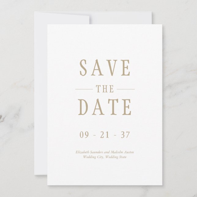 Save The Date Mariage Moderne Élégant Blanc Or (Devant)