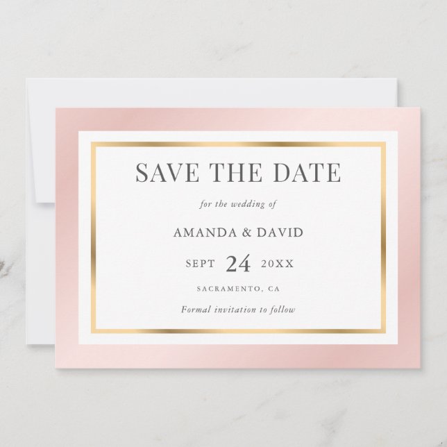 Save The Date Mariage moderne élégant en or rose clair (Devant)