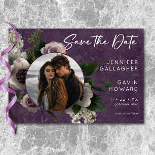 Save The Date Mariage Moderne Élégant Floral Violet Prune Photo