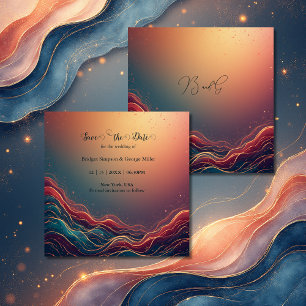 Save The Date Mariage Moderne Élégant Or Marbre Terracotta Navy