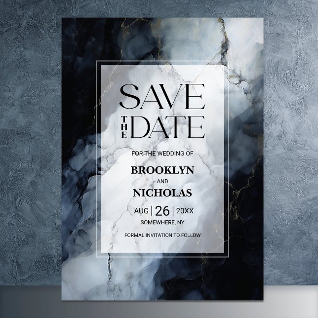 Save The Date Mariage moderne en marbre noir Enregistrer la date (Créateur téléchargé)