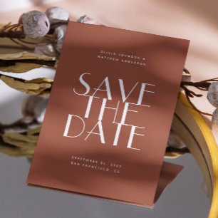 Save The Date Mariage Moderne en Terracotta Profond   Photo Terr