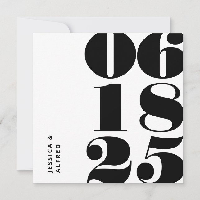 Save The Date Mariage moderne Gras Noir Blanc Gros Date (Devant)