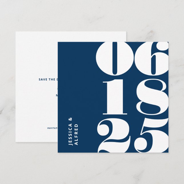 Save The Date Mariage moderne Gras Prussien Bleu Big Date (Devant / Derrière)