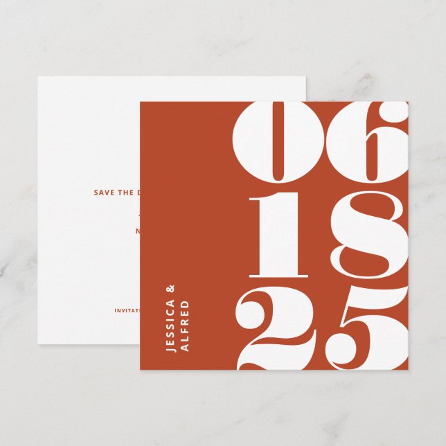 Save The Date Mariage moderne Gras Terracotta Big Date (Devant / Derrière)