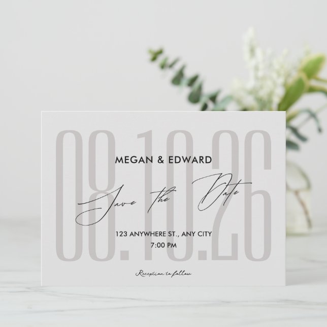Save The Date Mariage moderne gris (Debout devant)