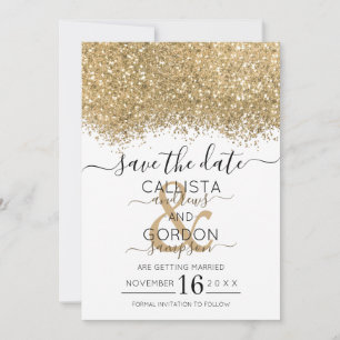 Save The Date Mariage Moderne Luxueux Confettis Pailletés Or Bla