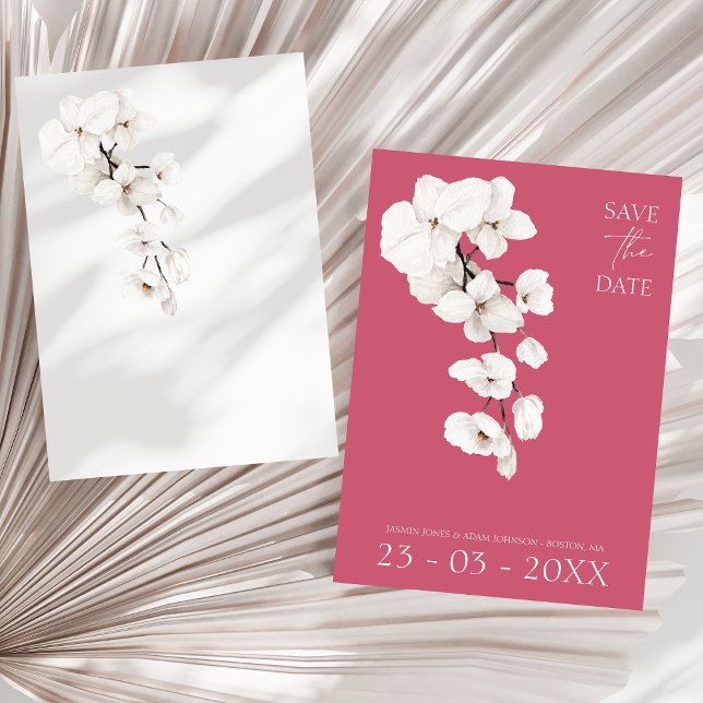 Save The Date Mariage moderne Magenta Rose Orchidées Blanches Fl (Modern Magenta Pink White Orchids Flowers Wedding Save The Date)