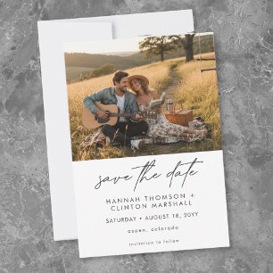 Save The Date Mariage Moderne Minimaliste Deux Photos Noir et Bl
