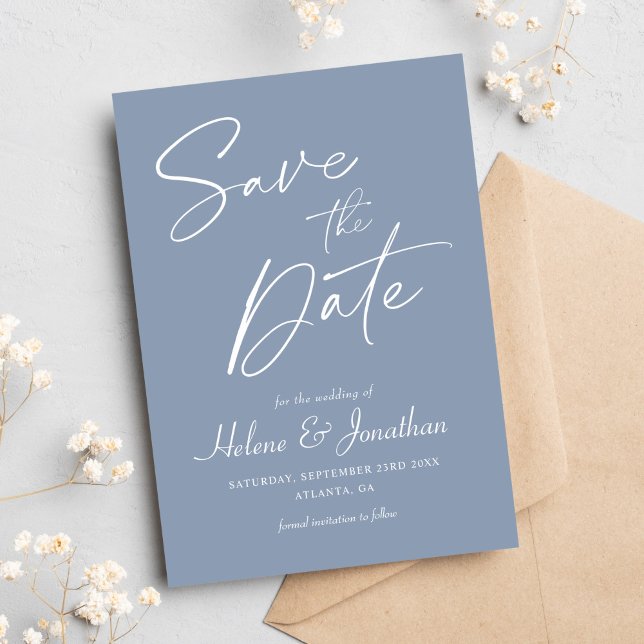 Save The Date Mariage moderne minimaliste Dusty Bleu élégant (Modern Minimalist Dusty Blue Elegant Wedding Save The Date)