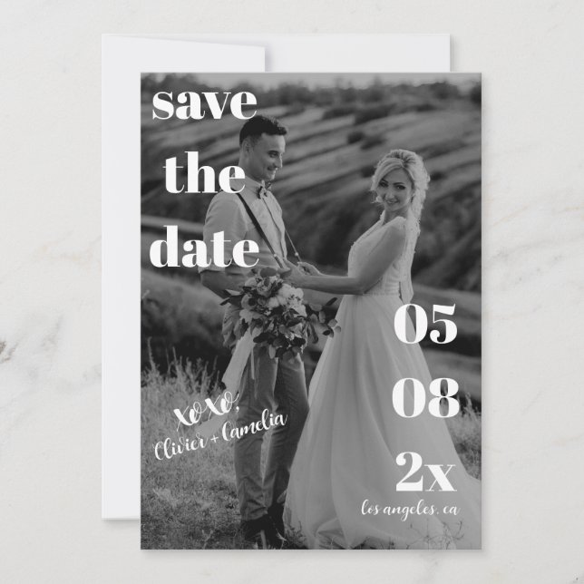 SAVE THE DATE MARIAGE MODERNE MINIMALISTE NOIR & BLANC  (Devant)