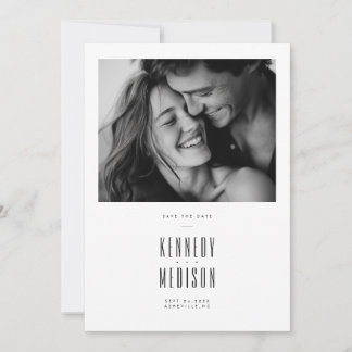 Save The Date Mariage Moderne Minimaliste Photo Noir & Blanc Enr