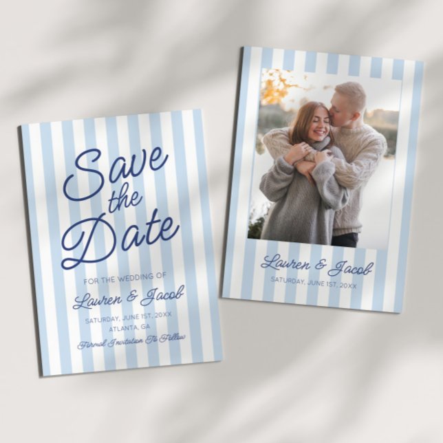Save The Date Mariage Moderne Minimaliste Rayures Bleues (Créateur téléchargé)