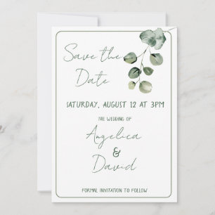 Save The Date Mariage moderne minimaliste vert eucaluptus