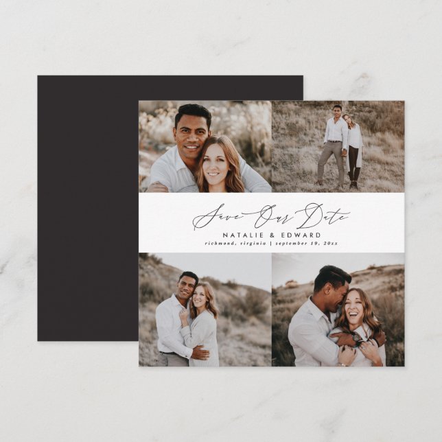 Save The Date Mariage moderne multi photo typographie graphique (Devant / Derrière)