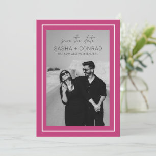 Save The Date Mariage Moderne Photo à Bordure Gras Rose Vibrant