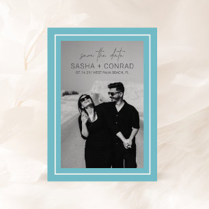 Save The Date Mariage Moderne Photo avec Bordure Aqua Gras
