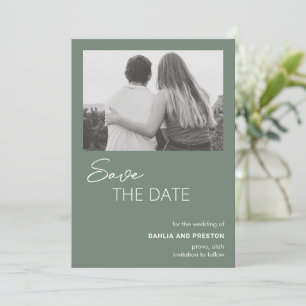 Save The Date Mariage Moderne Photo Vert Sauge Minimaliste