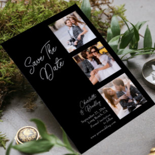 Save The Date Mariage moderne quatre photos noir et blanc