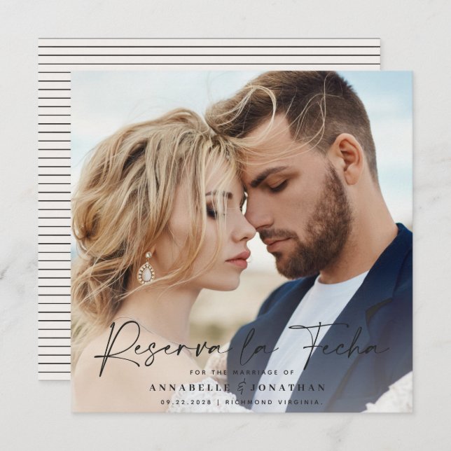 Save The Date Mariage moderne Reserva la Fecha crème noir Enregi (Devant / Derrière)