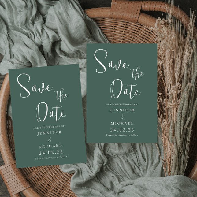 Save The Date Mariage Moderne Simple Blanc Vert Sauge (Créateur téléchargé)