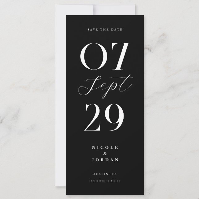 Save The Date Mariage Moderne Simple et Chic Noir et Blanc (Devant)