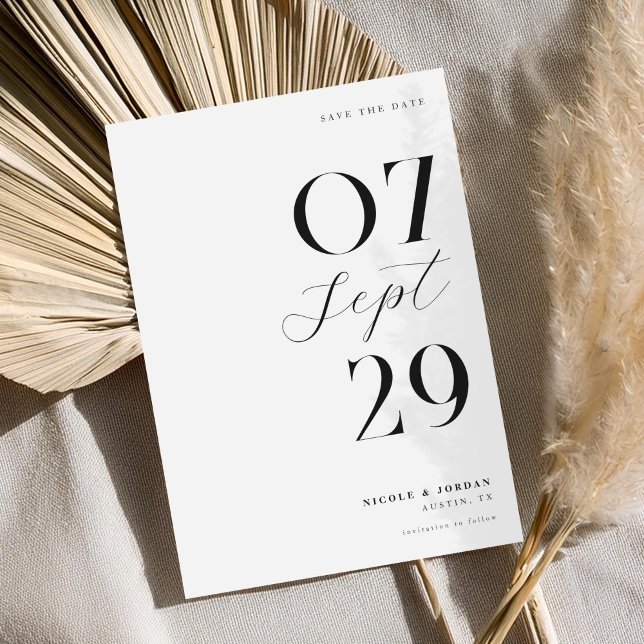 Save The Date Mariage Moderne Simple et Élégant Noir et Blanc (Créateur téléchargé)