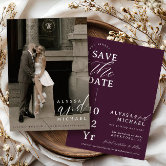 Save The Date Mariage Moderne Simple Noir Prune Élégant Photo