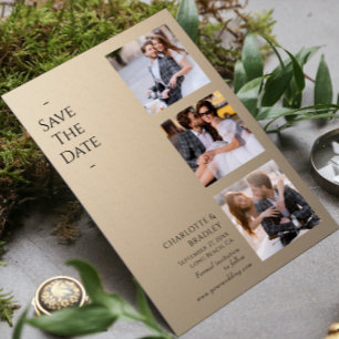 Save The Date Mariage Moderne Taupe Quatre Photos