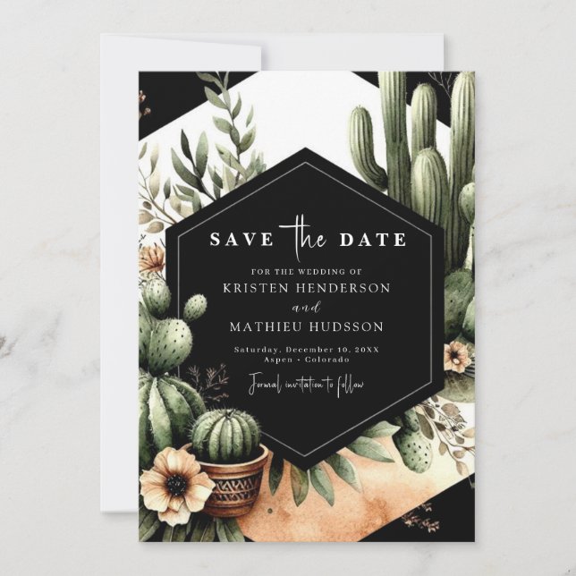Save The Date Mariage moderne unique Cactus (Devant)