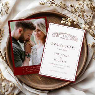 Save The Date Mariage monogramme de la crête botanique de Bourgo
