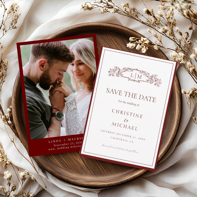 Save The Date Mariage monogramme de la crête botanique de Bourgo (Créateur téléchargé)