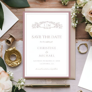 Save The Date Mariage monogramme de la crête botanique Mauve & T