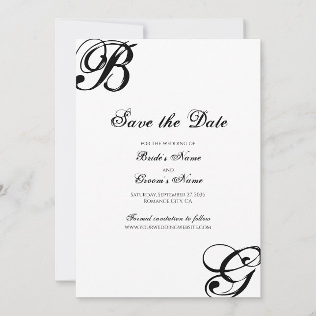 Save The Date Mariage Monogramme noir et blanc (Devant)