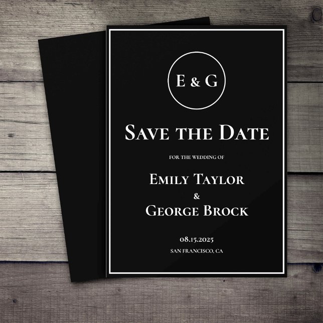 Save The Date Mariage Monogramme Noir Et Blanc Simple (Créateur téléchargé)
