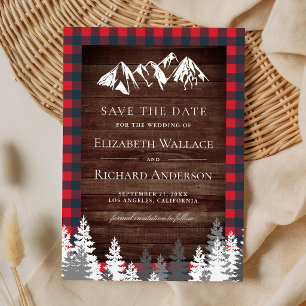 Save The Date Mariage Montagnard Rustique en Bois Rouge à Carrea