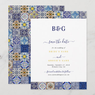 Save The Date Mariage Motif de tuiles portugaises méditerranéenn
